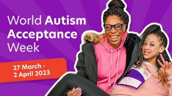 An image of a woman and child and the dates of world autism acceptance week appearing beside them