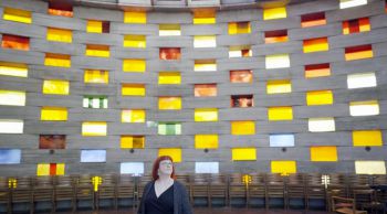 Angela Barnes at the chapel in the Meeting House as part of Historic England's project Missing Pieces