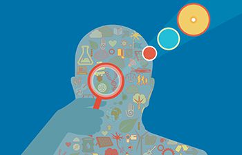 Summer of Research graphic: human with icons representing Sussex research