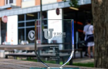 The U Dine award for sustainability pictured outside Eat Central