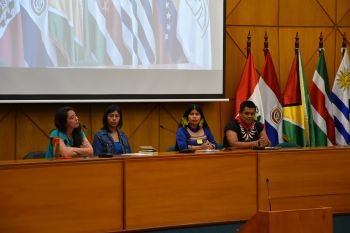 A group of indigenous representatives at a panel discussion