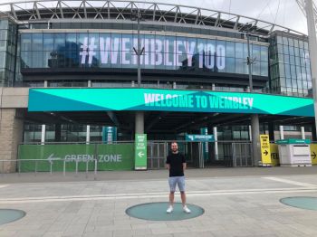 Computer Science student Ben outside Wembley Stadium