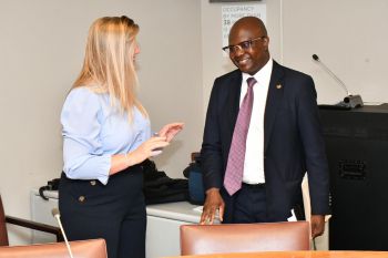 SSRP Programme Manager, Katie Hiscock, and Minister at the Permanent Mission of Ghana, Mr Jeswuni Abudu-Birresborn, at the HLPF side event