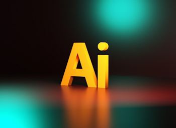 Bright yellow letters spelling 'Ai' are depicted on a blurred, colourful background, and reflecting off the surface