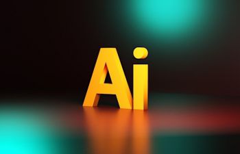 Bright yellow letters spelling 'Ai' are depicted on a blurred, colourful background, and reflecting off the surface