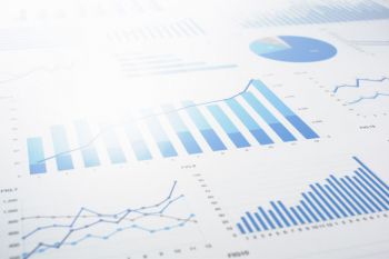 Non-descript data represented in bar charts and pie charts
