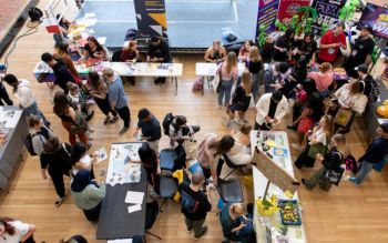 View of Freshers' Fair stalls from above