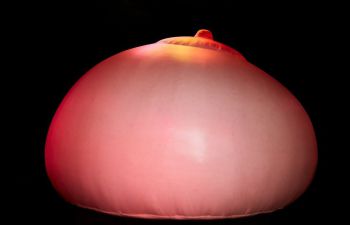 Photograph from the exhibition of a giant inflatable breast, taken by Amy Gwatkin