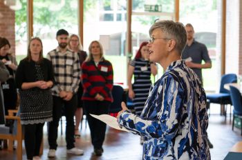 Vice-Chancellor, Professor Sasha Roseneil, speaking at the Meeting House