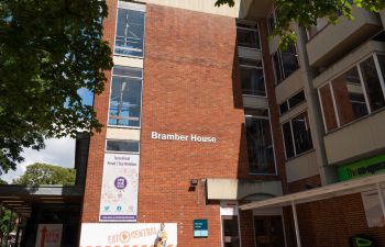 Red Brick building with decal reading 'Bramber House'