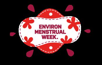 A menstrual pad can be seen in the centre with the words Environmenstrual Week written in red on it
