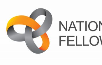 An orange and gray interlinking symbol and the words National Teaching Fellowship Scheme