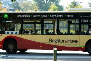 Brighton and Hove Yellow and red bus