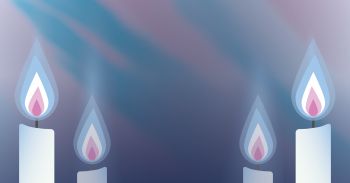 A digital drawing of candles with a blue and pink coloured background.