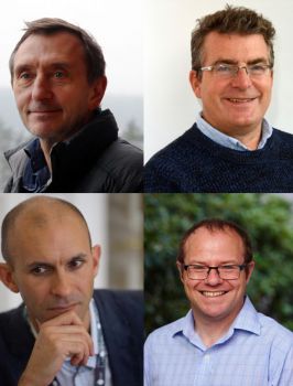 A collage with headshots of Professors Dave Goulson, Ian Scoones, Anil Seth and Benjamin Sovacool