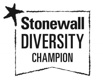 Black text that reads Stonewall Diversity Champion. It has a white background.