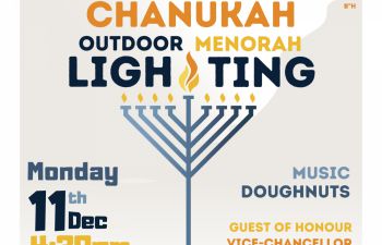 Chanukah 2023, outdoor Menorah lighting, Monday 11 December 4.30pm, University of Sussex Library Square.
