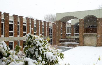 A picture of campus in the snow