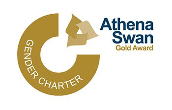 A gold logo showing the Athena Swan badge and text reading gender equality