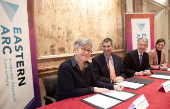 VC Professor Sasha Roseneil signs a Memorandum of Understanding to join the Eastern Arc research consortium, alongside VCs for Essex, East Anglia and Kent Universities