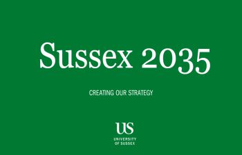 A green background with white writing that reads 'Sussex 2035: creating our strategy'