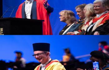 Honorary graduates, Dr Chris van Tulleken and Paul Johnson CBE