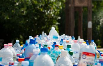 Piles of plastic bottles waiting to be recycled