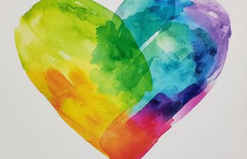 Watercolour multicoloured painting of heart shape