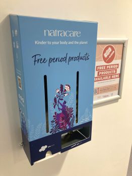 An image of a Natracare free period products dispenser