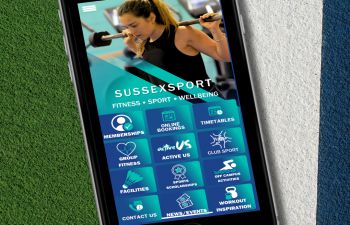 A graphic advertising the new Sussexsport app