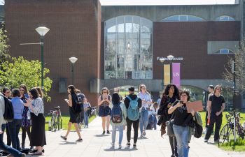 Students walking towards Library Square