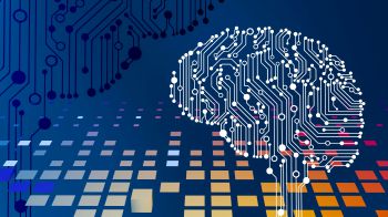 Graphic of a brain made from circuit board components
