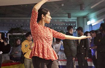 Student Manasi Barmecha performing a classical Bharatnatyam dance piece in Jubilee