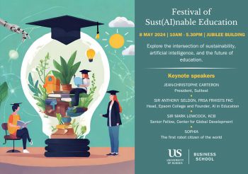 Invite graphic of faculty sat in a lightbulb filled with greenery