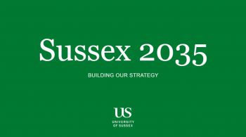 Green background with white text reading 'Sussex 2035: building our strategy together'