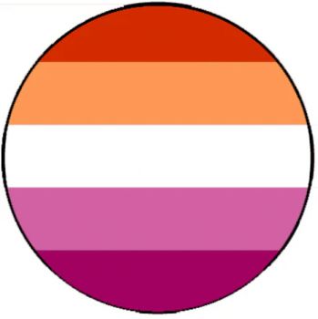 The lesbian flag with red, pink, orange and white stripes in a circle