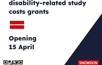 Snowdon Trust disability-related study costs grants text against white and blue image with red logo
