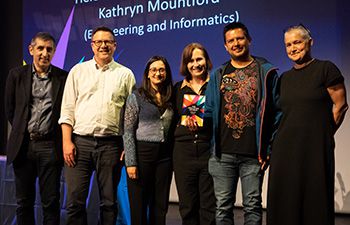 Dr Graziana De Pede (centre left) with Dr Luis Ponce Cuspinera (right), receiving their award