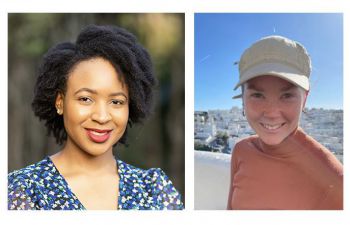 A composite of two profile photographs of the two Adam Weiler winners, Wezi Mangho, a Black woman, and Nico Edwards, a white woman, smiling at the camera.