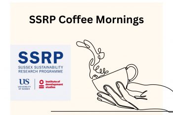 SSRP Coffee Mornings title with sketch of a hand holding a mug of coffee and the SSRP logo