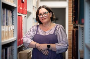 Erin Johanson photographed in the University of Sussex Library