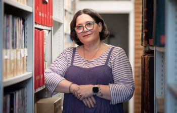 Erin Johanson photographed in the University of Sussex Library