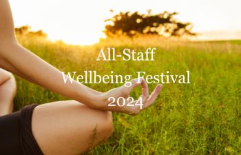 Picture of a person in a field with the words wellbeing festival spelled out