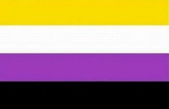 Horizontal stripes of yellow, white and purple (lavender)