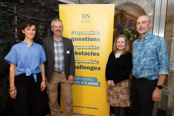 Speakers Alice Eldridge (Professor of Sonic Systems), Thomas Nowotny (Professor of Informatics), Mari Martiskainen (Professor of Energy and Society), and Paul Statham (Professor of Migration).