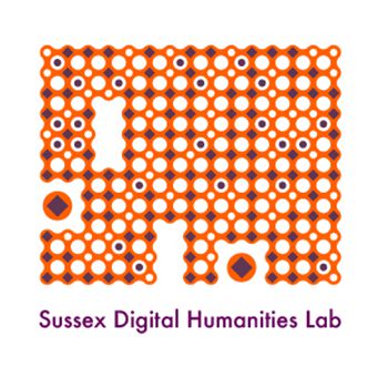 Orange and purple abstract image with text Sussex Digital Humanities Lab
