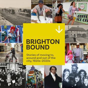 Cover of the Brighton Bound book, depicting photos of Brightonians across the city and time
