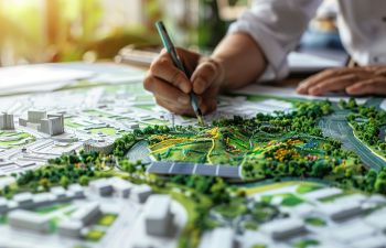 Model of city with green space