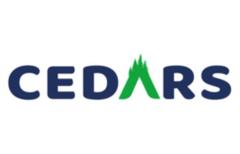 Text: CEDARS in cobalt blue except A in green