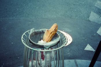 A loaf of bread in a bin